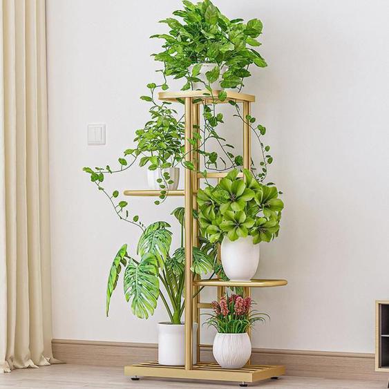 Support de plante en métal à 4 niveaux et 5 pots de fleurs pour intérieur et extérieur , Étagère de présentation,41x22x78cm