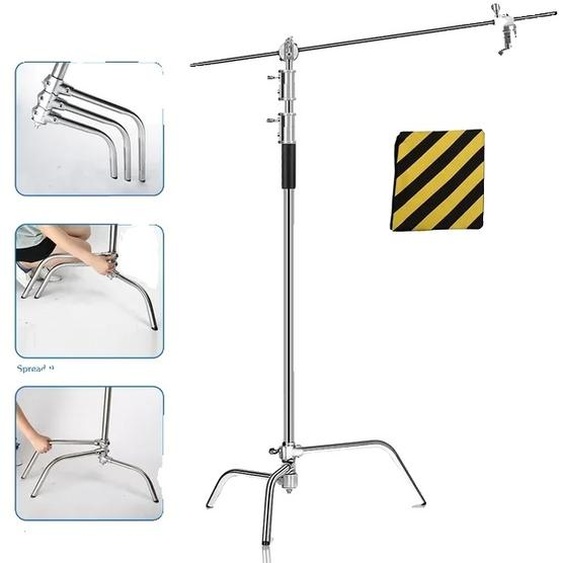 Support déclairage en acier inoxydable, design pliable, hauteur réglable, 2,6M sans roues