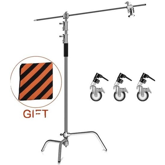 Support déclairage en acier inoxydable, design pliable, réglable en hauteur, 2,6M avec roue