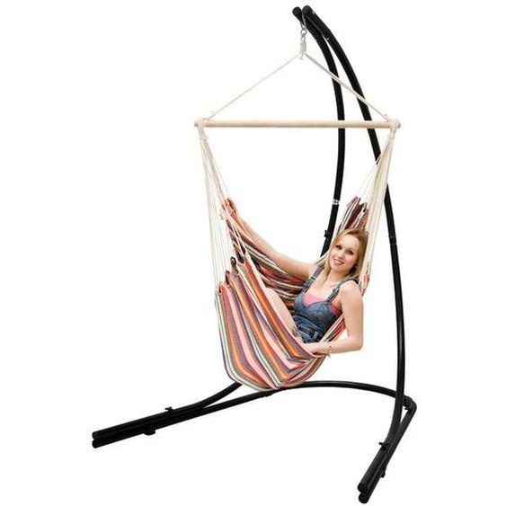 Support Hamac avec Chaise Suspendue XXL Fauteuil de Balancoire Rayures Colorées