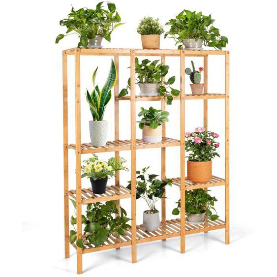Support Plantes Interieur - RELAX4LIFE - Etagères de Rangement à 5 Niveaux - en Bambou Naturel - Conception à Lattes - Charge 50KG