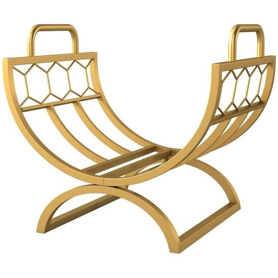 Support pour bois de chauffage, de couleur dorée, avec revêtement métallique en poudre et motif en nid dabeille, dimensions : 46 x 36 x 41 cm, idéal pour le stockage du bois de chauffage