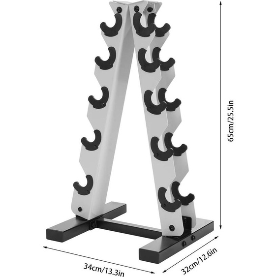 Support pour haltères - Structure en A - Rangement pour haltères courts - 5 niveaux - Acier - Capacité de charge jusquà 100 kg - Idéal pour les salles de sport à domicile et dans les hôtels - Blanc
