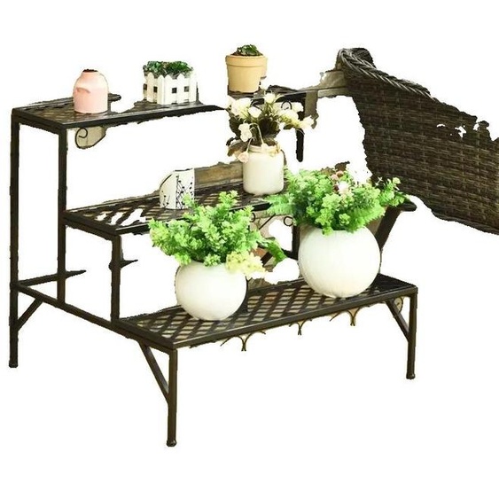 Support pour pots de fleurs, design à 3 niveaux, capacité de charge de 15 kg par niveau, structure métallique, patins antidérapants, montage facile