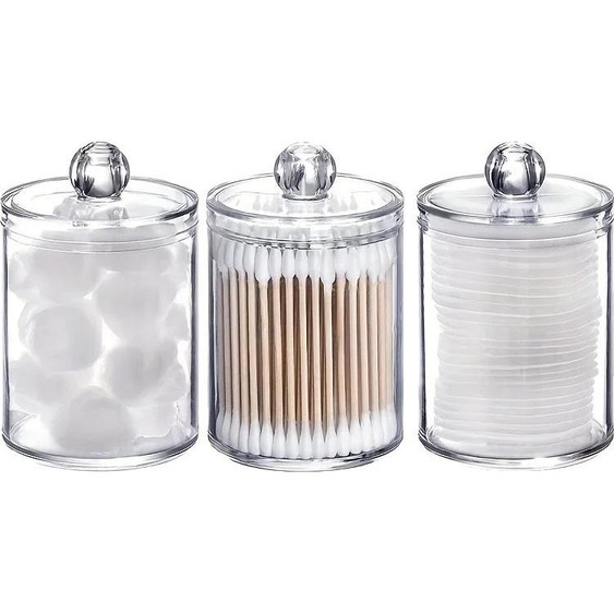 Support pour Q-Tip, capacité de 10 onces, design transparent, clair 3pcs