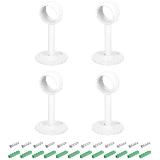 Support pour tringle à rideau, lot de 4, en acier inoxydable, 25 mm, blanc