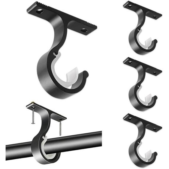 Support pour tringle de rideau, lot de 4, aluminium, diamètre 25-28 mm, couleur noire