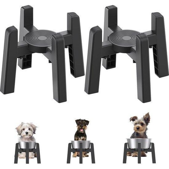 Support réglable pour gamelles danimaux de grande taille, fabriqué en ABS, de la marque Unyqoos®. Il est réglable en hauteur et en largeur (de 14,5 à 19 cm), possède des tapis antidérapants et sinstalle sans outils