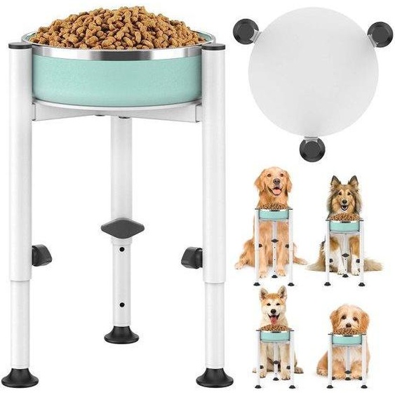 Support surélevé et réglable pour gamelles de chien Ibenzoa® – Métal avec revêtement inoxydable, 4 hauteurs (20/25/30/35,5 cm), largeur 15–25 cm, structure triangulaire, pliable, avec ventouses et coussinets antidérapants