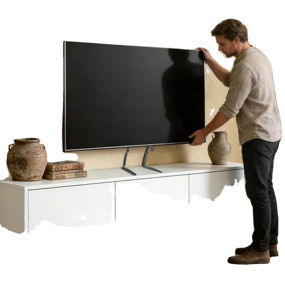 Support TV universel, en acier robuste, réglable en hauteur, compatible avec les téléviseurs de 32 à 70 pouces, pied en forme darc, capacité de charge maximale de 50 kg