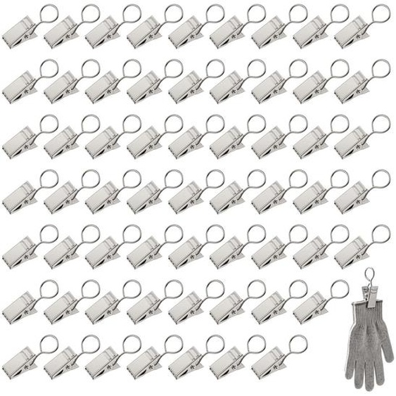 Supports de rideau avec crochets, 60 pièces, en acier inoxydable, antirouille, couleur argent