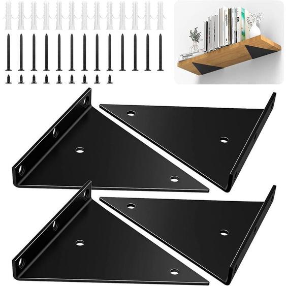 Supports dÉtagère Triangulaires de 15,2 cm, Lot de 4 Supports de Fixation Murale en Fer Robuste avec Vis, Équerre dÉtagère Murale Angle Droit