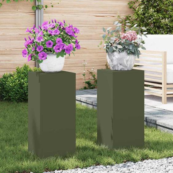 Support de Plante 2 pcs Vert olive 24 x 24 x 55 cm Acier