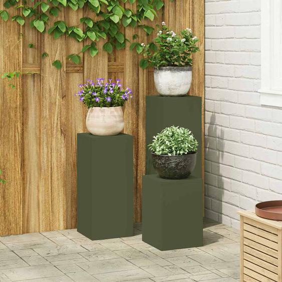 Supports pour plantes 3 pcs Vert olive 24 x 24 x 75 cm Acier