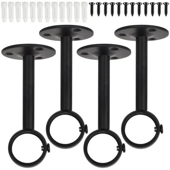 Supports pour tringle à rideau, lot de 4, en acier inoxydable, 26 mm, couleur noire