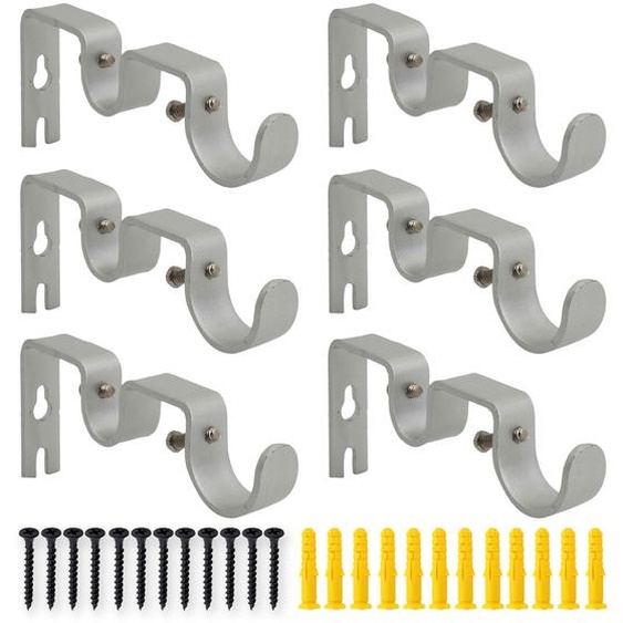 Supports pour tringle à rideaux, modèle double, 6 pièces, argenté, 2,5/1,6 cm