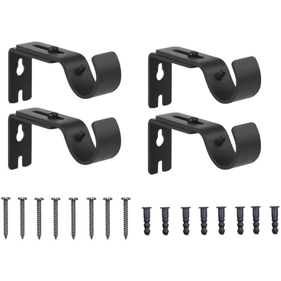 Supports réglables pour tringle de rideau, lot de 4, couleur noire, métal, longueur réglable de 8,8 à 11,5 cm