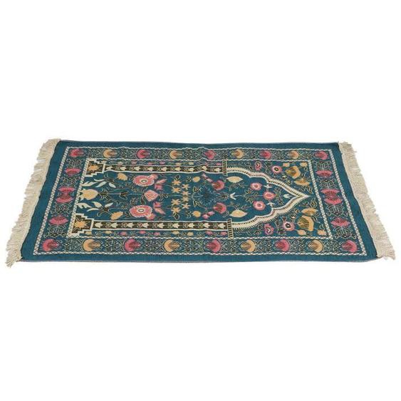 Tapis de prière - SURENHAP - Floral brodé - Portable - Rectangulaire - Couleurs Vert et Bleu
