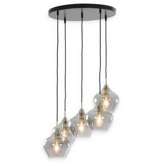 Suspension 5 lumières Rakem bronze antique/verre fumé