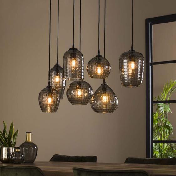 Suspension 7 lampes 90x30x150 cm en verre gris et métal - AMP