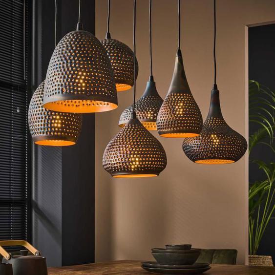 Suspension 7 lampes cônes 100x45x150 cm en métal brun noir