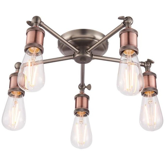Suspension à 5 lampes HAL, aspect vieilli, étain, 5xE27x40W, métal, dimensions : 13x55x55 cm, IP20, Endon