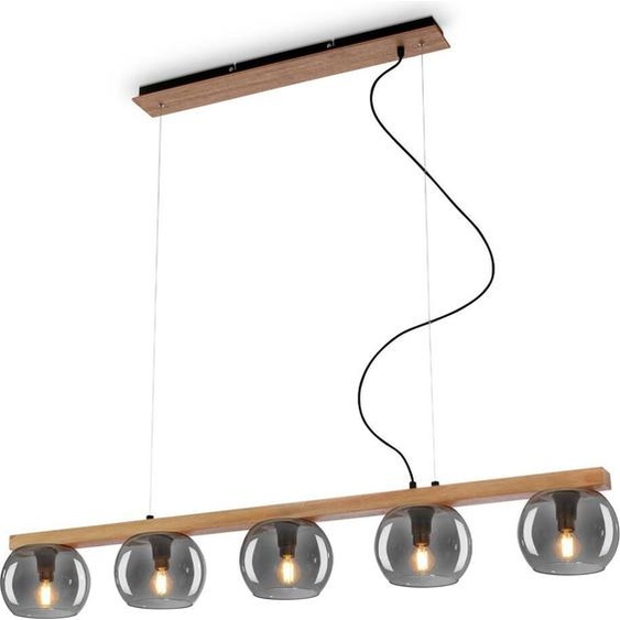 Suspension, avec bois, verre fum , 5xE14/max.1