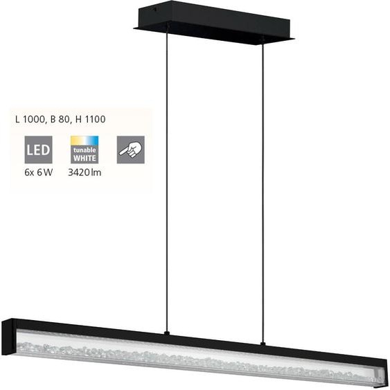 Suspension CARDITO 1 alu, acier noir LED 6X6W 2700-5000K L:100cm l:8cm H:110cm avec variateur tactile
