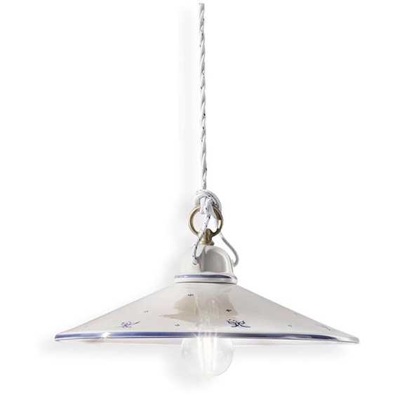 Suspension Classique Asti Céramique et LaitonReproductioné Fil Bleu 30Cm 1 Lumière E27