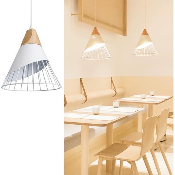 Suspension de plafond Badminton : Métal blanc et bois de style nordique pour salle à manger, salon, bureau, restaurant, café, E27