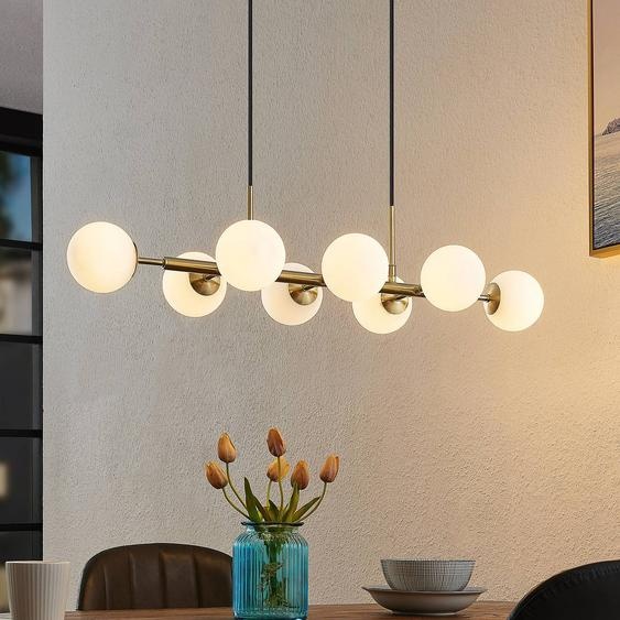 suspension en verre Kiamo Lindby, dimmable, blanc, Salon / Salle à manger, Métal, Moderne, Suspension en verre