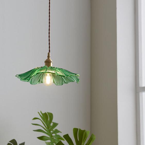Suspension en Verre Lotus Luminaire Suspendu Moderne pour Chambre à Coucher Lampe Suspendue E27(30 *13.5CM Vert)