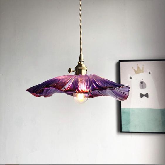 Suspension en Verre Lotus Luminaire Suspendu Moderne pour Chambre à Coucher Lampe Suspendue E27(30 *13.5CM Violet)