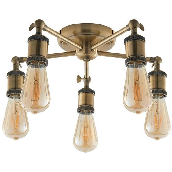 Suspension HAL antique en laiton, 5 x E27 x 20 W, métal, dimensions : 13 x 55 x 55 cm, IP20, Endon