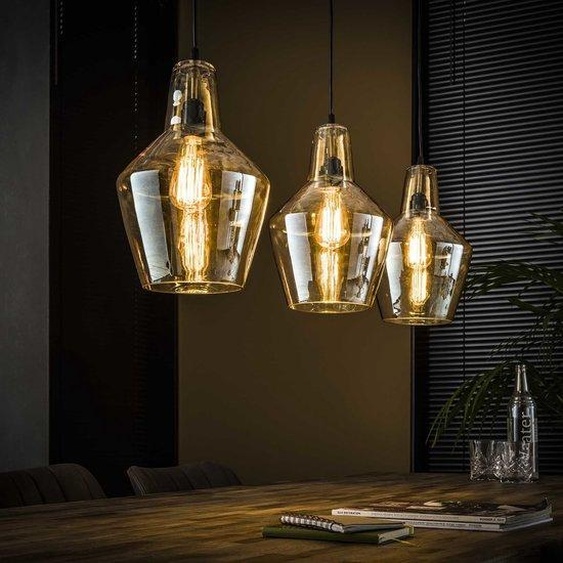 Suspension industrielle à 3 lampes, ambre et argent