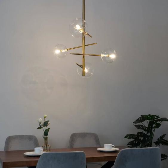 Suspension - KOSILUM - Osam - 4 sphères en verre - Métal doré - 20W G4