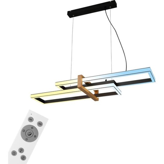 Suspension LED CCT 100x34x120 cm rectangulaire 44W 4400lm 2700 a 6500K blanc chaud a froid dimmable avec telecommande noir bois metal plastique lampe de plafond salon salle a manger