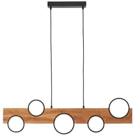Suspension LED Cheesy - BRILLIANT - 100cm noir mat-bois métal-verre marron - 4100 lumens - 34W LED intégrée
