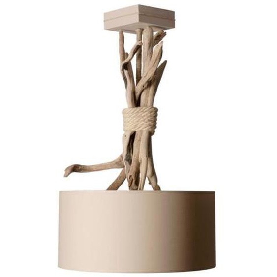 Suspension luminaire ronde en bois flotté - Personnalisable - Fabriqué à la main en France - Cendre brune