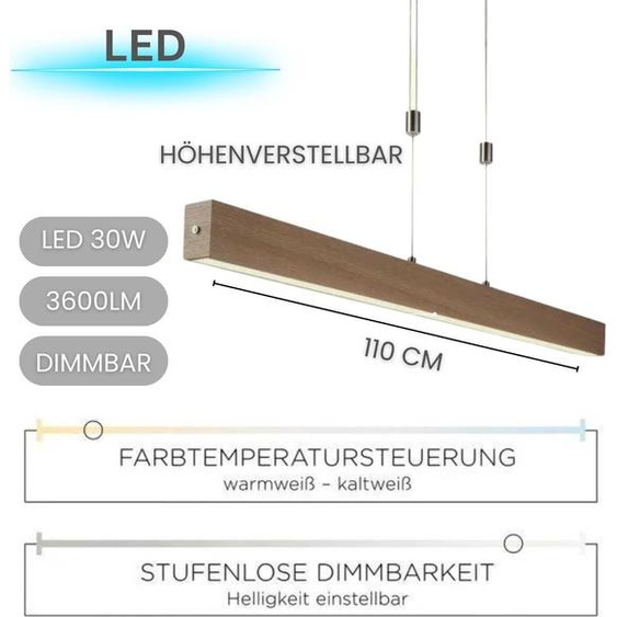 Suspension Luminaires directs Amanda Lampe à suspendre LED 30W CCT Dimmable Variateur à bouton-poussoirReproduction bois Nickel mat