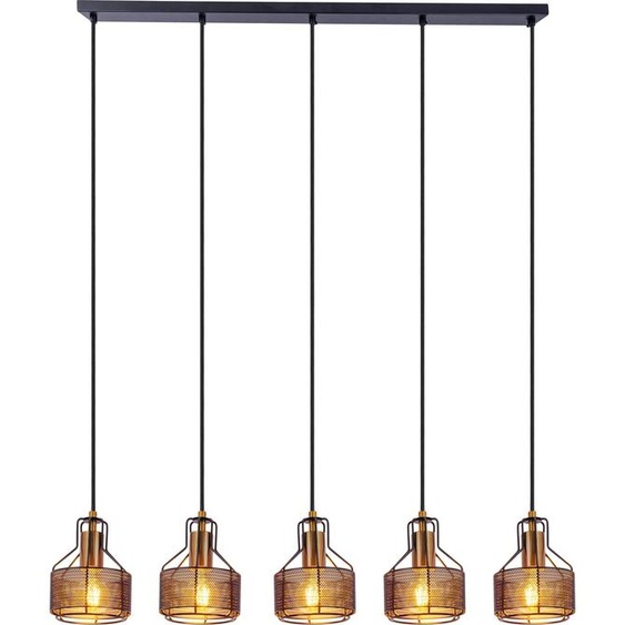 Suspension, métal, textile, noir or, 4-flammes