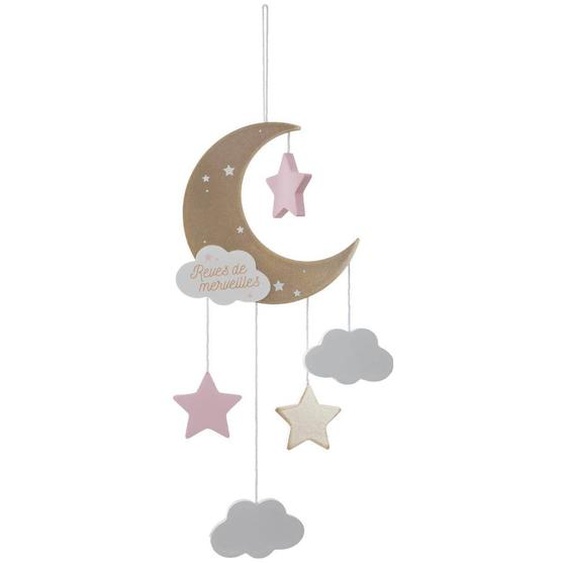 Suspension Murale Lune Et Étoiles - Lune Rose