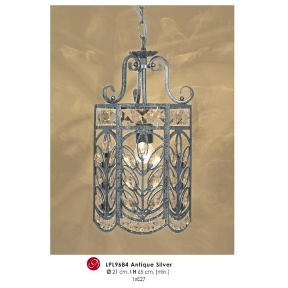 Suspension décorative Casa Padrino, style oriental, avec détails en cristal, finition argent antique, diamètre 21 cm, hauteur 65 cm