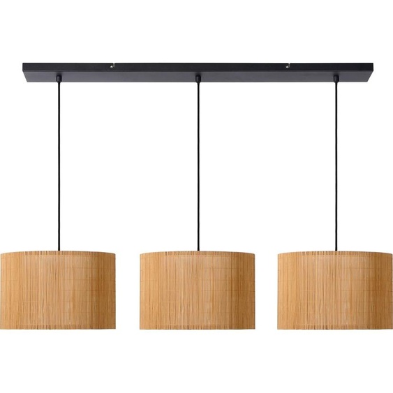 Suspension scandinave avec abat-jours en rotin et bois clair MAGIUS 3xE27 40W Lucide