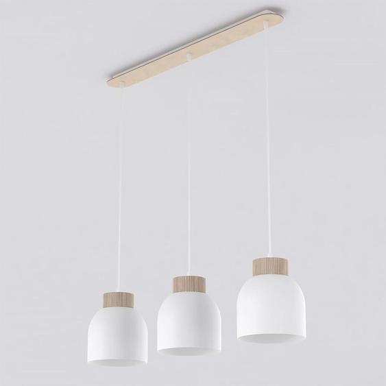 Suspension VIGO 3 lumières en acier blanc et bois