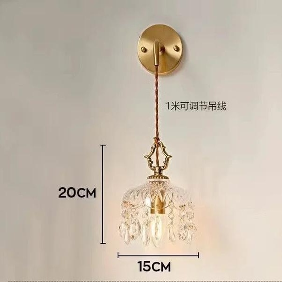 Suspension vintage, douille E14, finition dorée, applique -15cm, lumière chaude