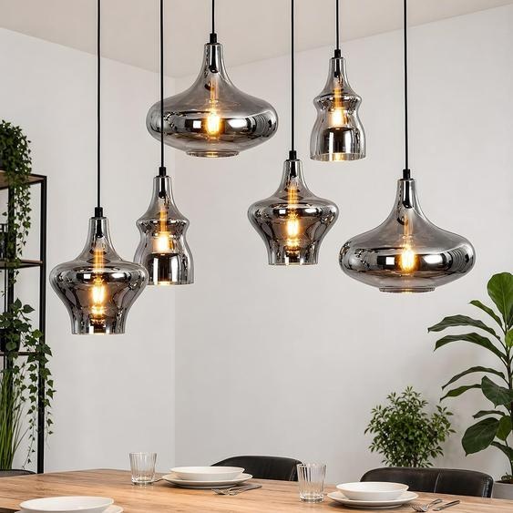 Suspension ZMH, lampe pour table à manger, 6 bras, luminaire suspendu pour salon, 104 cm, douille E27, style vintage, lampe de cuisine, abat-jour en verre, hauteur réglable, lampe pour salle à manger
