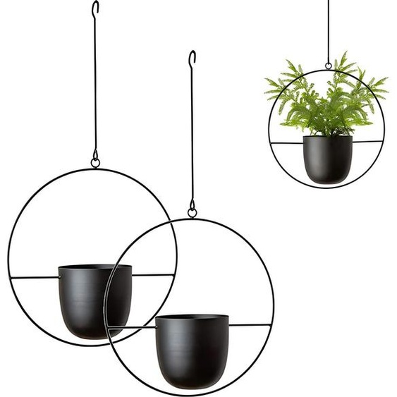 Suspensions pour plantes Noir Métal Pot de fleurs suspendu au plafond Succulentes Décoration murale Ronde