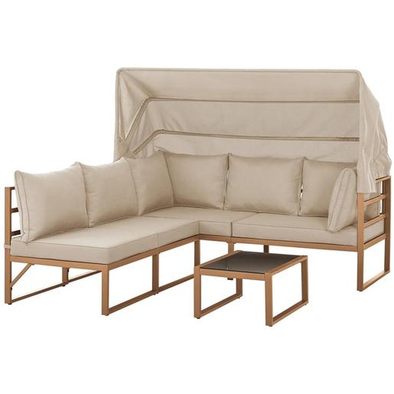 SVITA MAUI Ensemble de salon de jardin avec toit Canapé dextérieur Fauteuil-cabine de plage Ilot de bronzage Acier Beige
