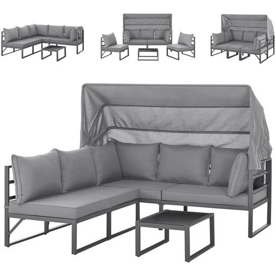 SVITA MAUI Ensemble de salon de jardin avec toit Canapé dextérieur Fauteuil-cabine de plage Ilot de bronzage Acier Gris clair